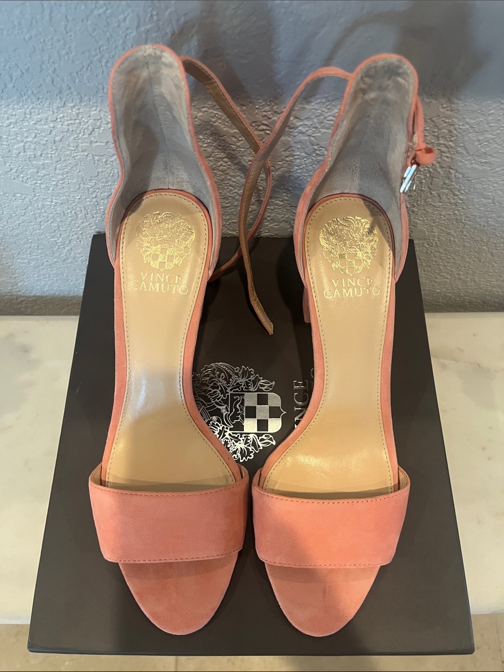 Vince Camuto Flamingo Pink Suede Block Heel Sandals - Picture 2 of 7